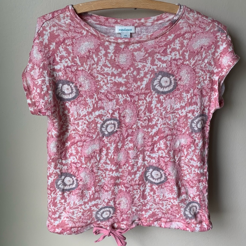 Sundance Floral tie dye linen tie front top